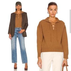 NWT Nili Lotan Gloria Lace Up Hooded Sweater Brown